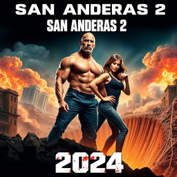 A thrilling movie poster for 'SAN ANDREAS 2' (2024), featuring Dwayne Johnson and Alexandra Daddario