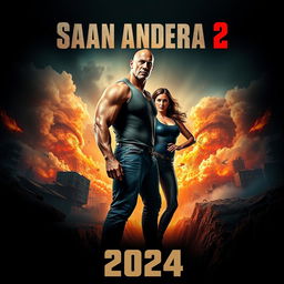 A thrilling movie poster for 'SAN ANDREAS 2' (2024), featuring Dwayne Johnson and Alexandra Daddario