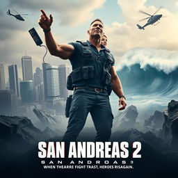 A dynamic movie poster concept for 'San Andreas 2' (2023) titled 'Aftershocks'