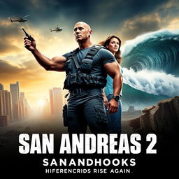 A dynamic movie poster concept for 'San Andreas 2' (2023) titled 'Aftershocks'