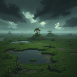 A dynamic 2D landscape of marshlands designed for a battlefield setting in a game