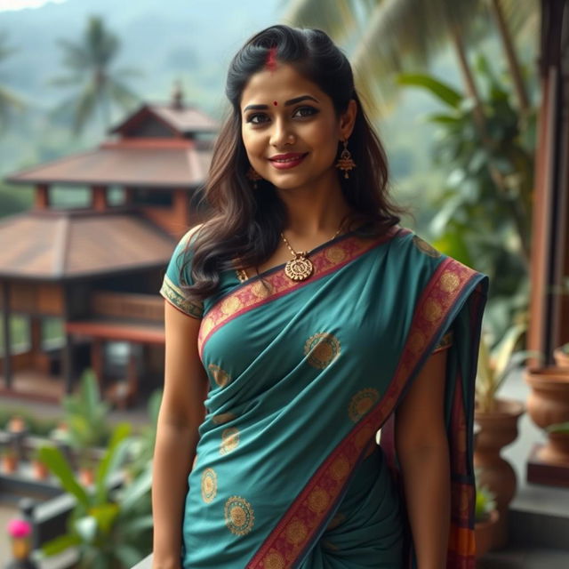 A hot South Indian woman, known as a Mallu aunty, exuding confidence and charm