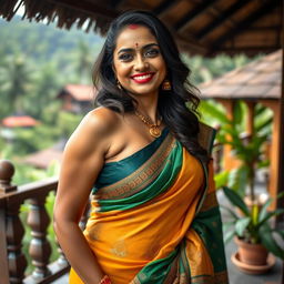 A hot South Indian woman, known as a Mallu aunty, exuding confidence and charm