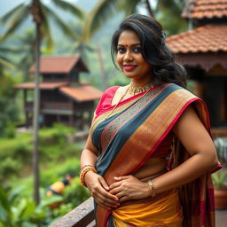 A hot South Indian woman, known as a Mallu aunty, exuding confidence and charm