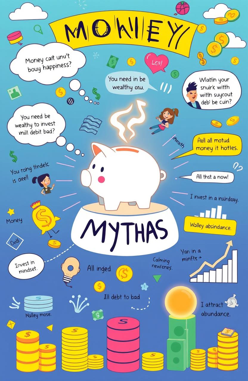 A visually engaging and informative illustration showcasing various money myths and mantras