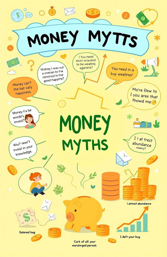 A visually engaging and informative illustration showcasing various money myths and mantras