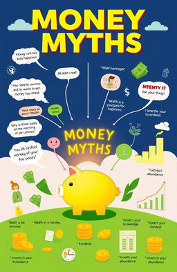 A visually engaging and informative illustration showcasing various money myths and mantras