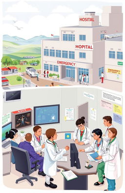 A detailed illustration depicting the Disaster Risk Reduction Management (DRRM) in the health sector specifically at Laurel Memorial District Hospital