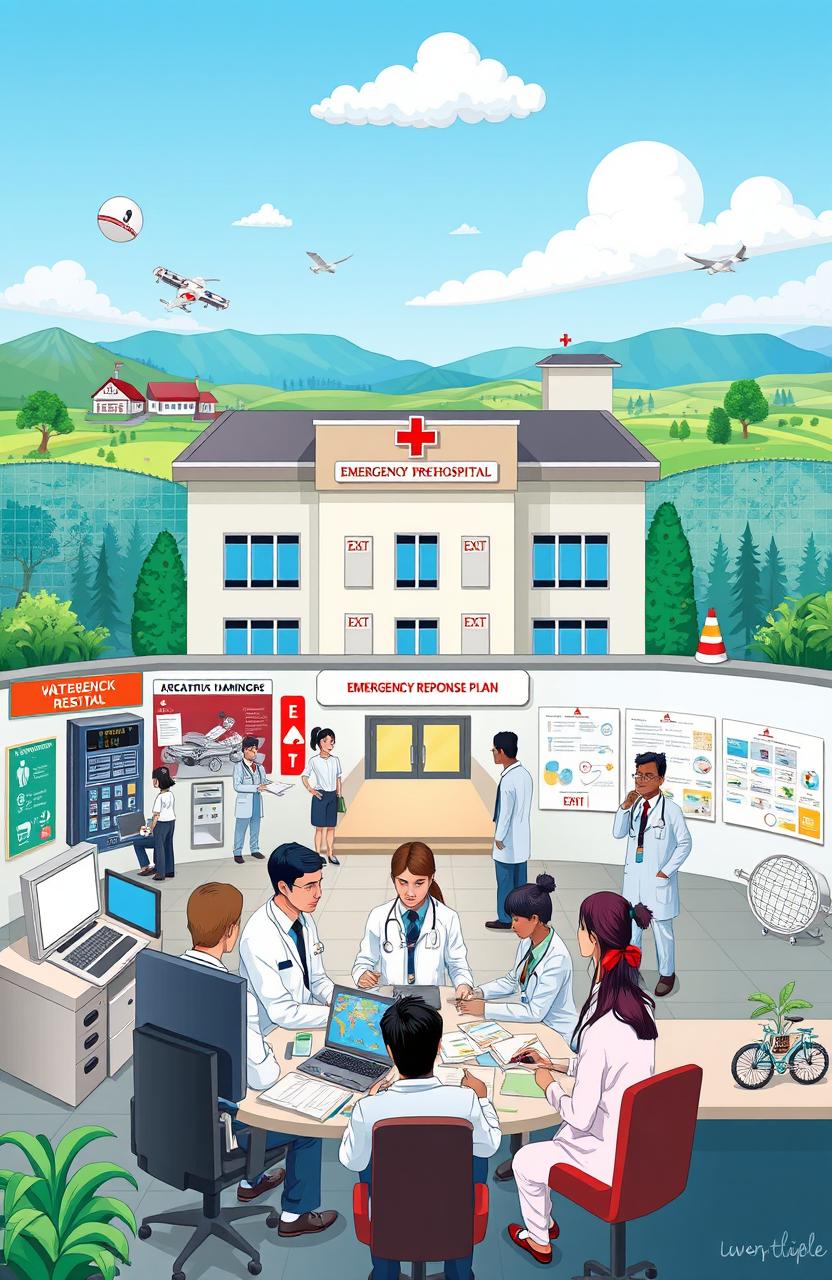 A detailed illustration depicting the Disaster Risk Reduction Management (DRRM) in the health sector specifically at Laurel Memorial District Hospital