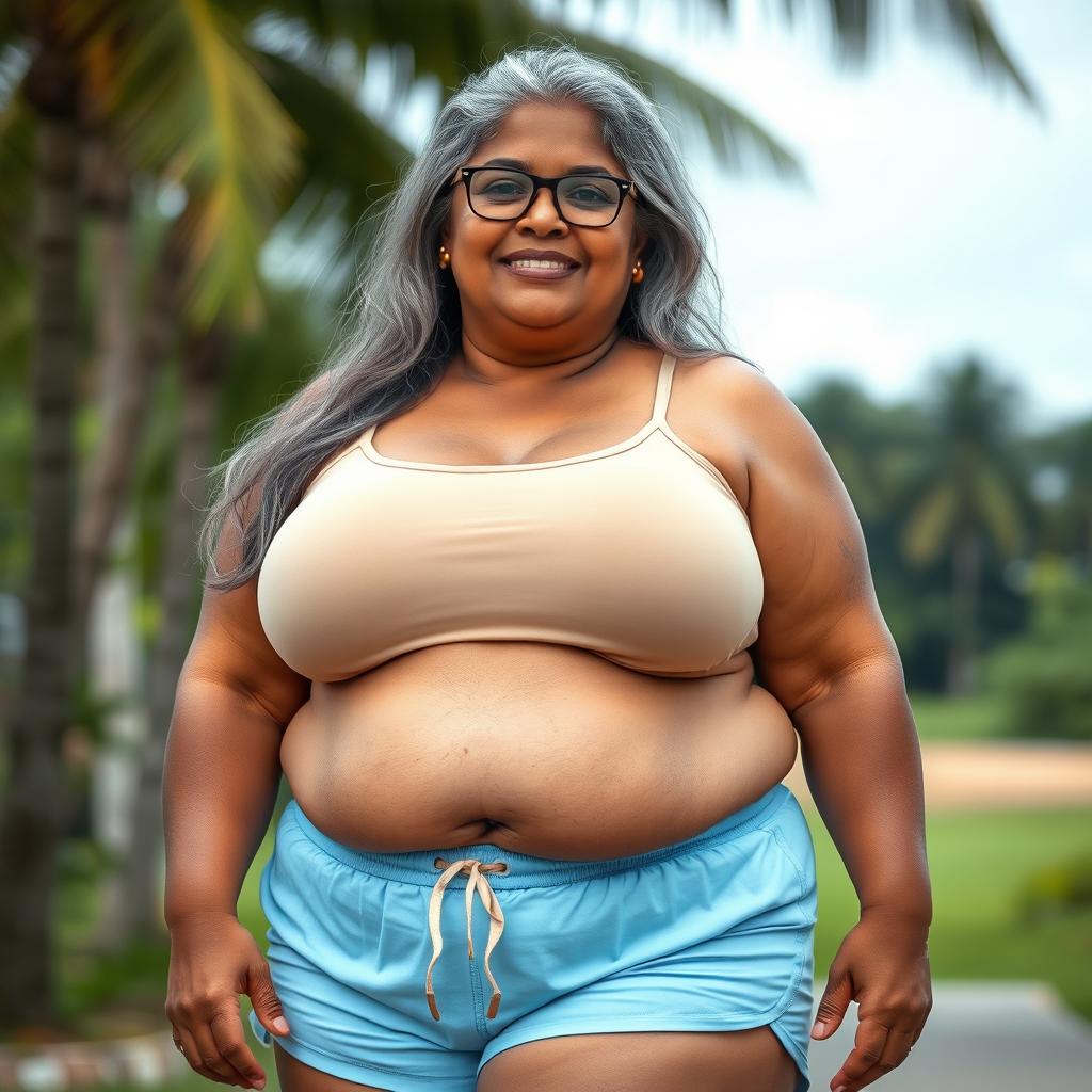 A mature, voluptuous Sri Lankan woman, 55 years old, showcasing her SSBBW figure