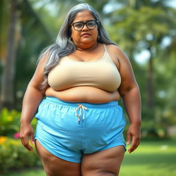 A mature, voluptuous Sri Lankan woman, 55 years old, showcasing her SSBBW figure