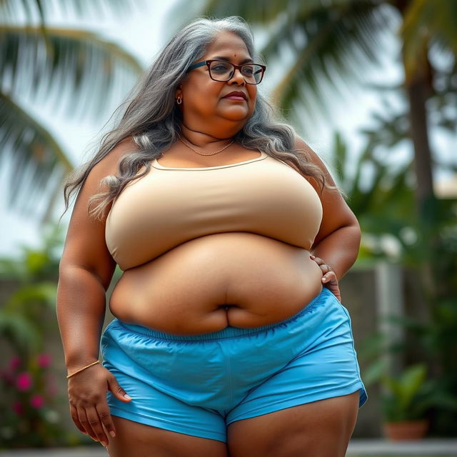 A mature, voluptuous Sri Lankan woman, 55 years old, showcasing her SSBBW figure