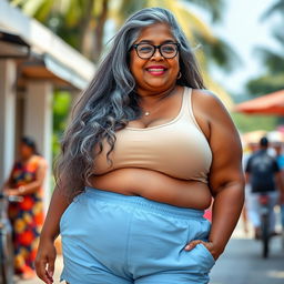 A mature, voluptuous Sri Lankan woman, 45 years old, showcasing her SSBBW figure