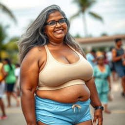 A mature, voluptuous Sri Lankan woman, 45 years old, showcasing her SSBBW figure