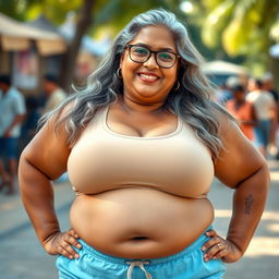 A mature, voluptuous Sri Lankan woman, 45 years old, showcasing her SSBBW figure