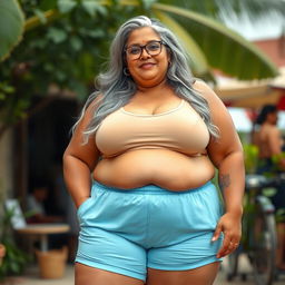 A mature, voluptuous Sri Lankan woman, 45 years old, showcasing her SSBBW figure