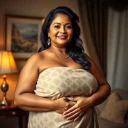 A confident Indian mature woman with an ample figure, embracing her natural beauty