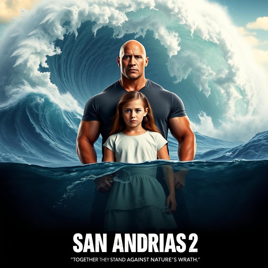 An evocative movie poster for 'San Andreas 2', showcasing a powerful family bond amidst disaster