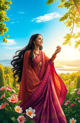 A picturesque scene capturing the essence of Meera Bai, the legendary Indian poetess and devotee of Lord Krishna
