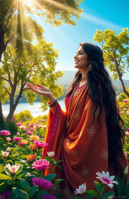 A picturesque scene capturing the essence of Meera Bai, the legendary Indian poetess and devotee of Lord Krishna