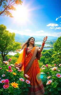 A picturesque scene capturing the essence of Meera Bai, the legendary Indian poetess and devotee of Lord Krishna