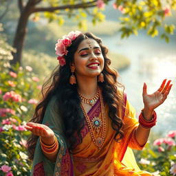 A captivating scene of Meera Bai as Diwani, devotedly singing to Lord Krishna