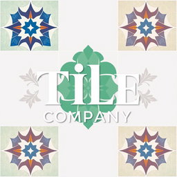 A stunning and modern logo design for a tile company, featuring a stylized tile pattern with vibrant colors like blue, green, and terracotta