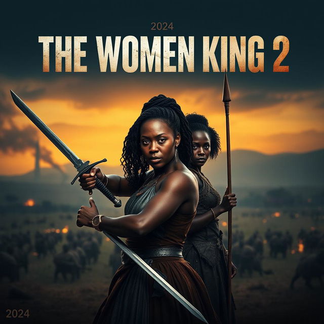 A teaser poster concept for 'THE WOMAN KING 2' (2024) featuring Viola Davis and Thuso Mbedu