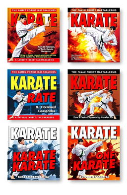 A series of dynamic karate book covers featuring action-packed scenes of skilled martial artists demonstrating powerful karate moves