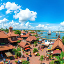 A panoramic view of Batavia City, Dutch East Indies in the 19th century, showcasing a bustling colonial port scene