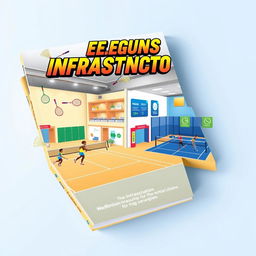 A book cover design featuring a vibrant illustration of a modern sports complex