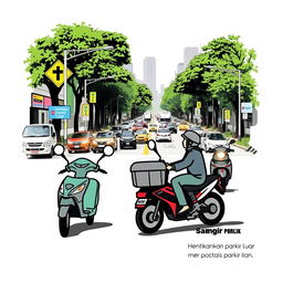 Desain sampul yang menarik mengenai isu parkir liar di lingkungan