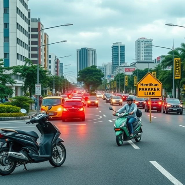 Desain sampul yang menarik mengenai isu parkir liar di lingkungan