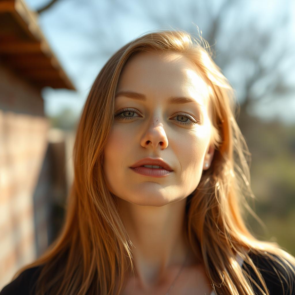 A 30-year-old woman with light skin and long hair, portrayed in a natural style with minimal makeup