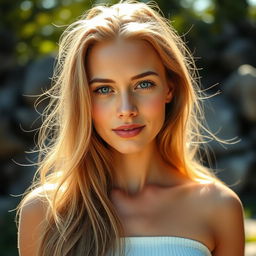 A 30-year-old woman with light skin and long hair, portrayed in a natural style with minimal makeup