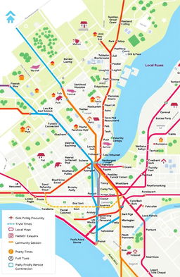 A detailed map showcasing a local public transport route plan