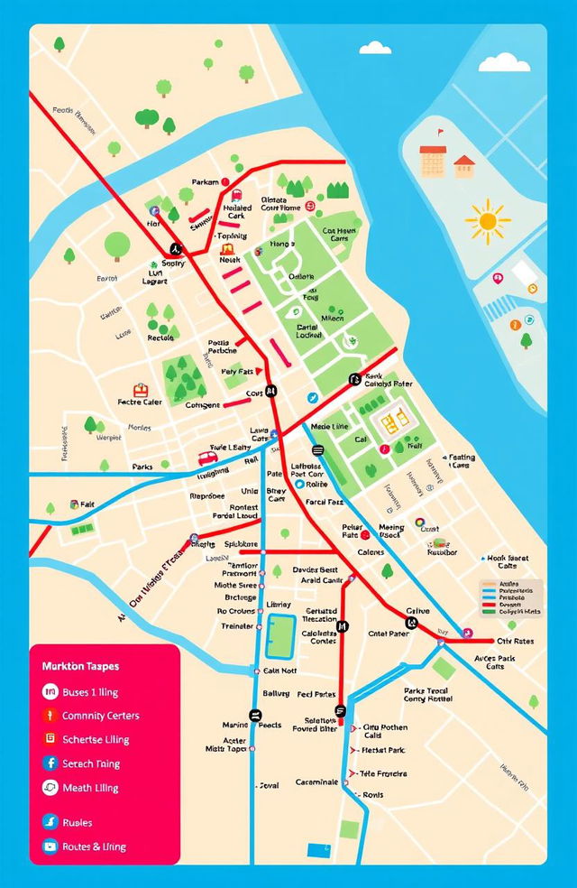 A detailed map showcasing a local public transport route plan