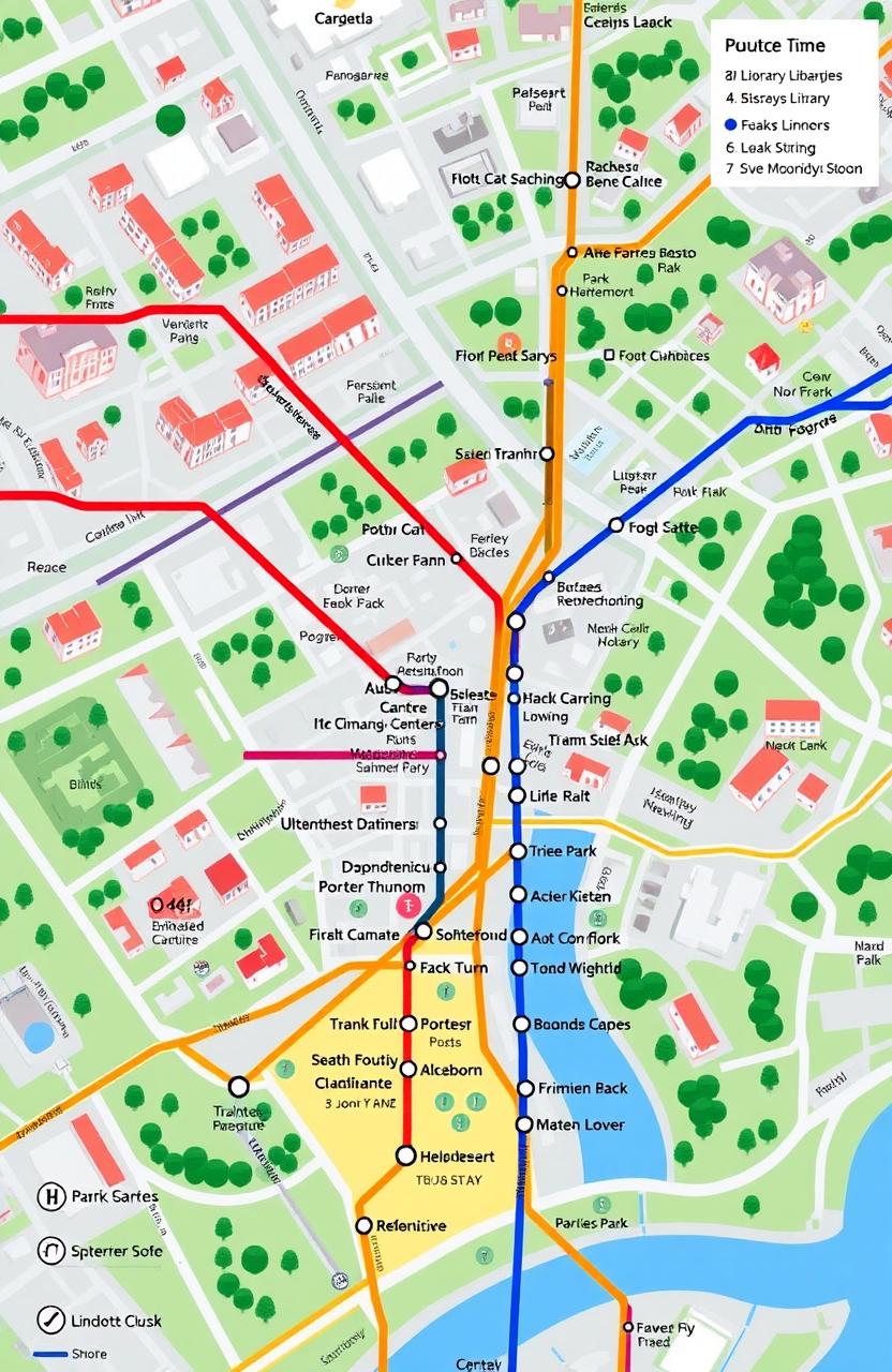 A detailed map showcasing a local public transport route plan