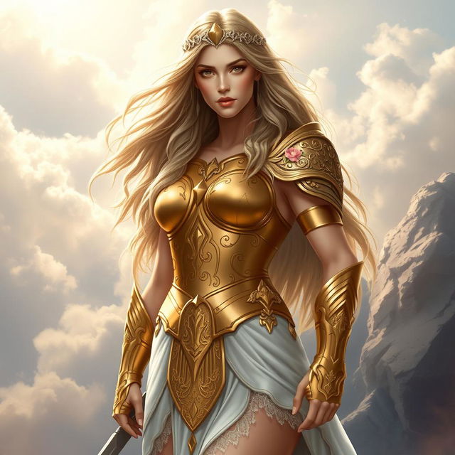 A stunning depiction of the Norse goddess Freya, standing confidently