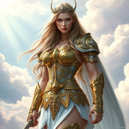 A stunning depiction of the Norse goddess Freya, standing confidently