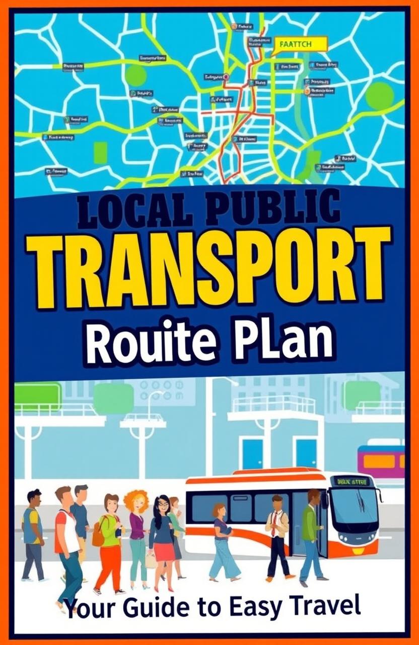 A vibrant and eye-catching book cover design for a local public transport route plan