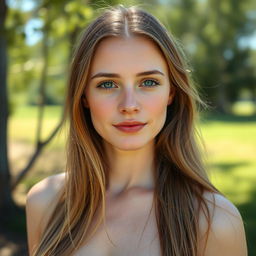 A 30-year-old woman with light skin and long hair, depicted in a natural style with minimal makeup