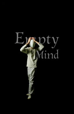 A dark background serves as the perfect backdrop for a central figure: a faceless white person standing with their hands on their head, conveying a sense of contemplation or distress