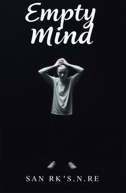 A dark background serves as the perfect backdrop for a central figure: a faceless white person standing with their hands on their head, conveying a sense of contemplation or distress