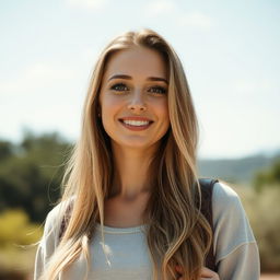 A 35-year-old woman with light skin and long hair, depicted in a natural style with minimal makeup