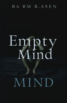 A dark background featuring a pale, faceless person sitting on a bed with their hands on their head, conveying a sense of despair or contemplation