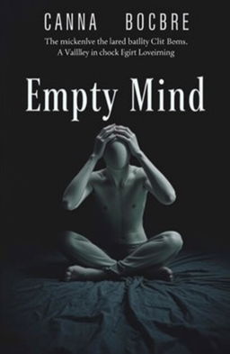 A dark background featuring a pale, faceless person sitting on a bed with their hands on their head, conveying a sense of despair or contemplation