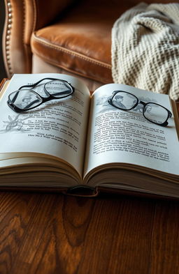 An artistic representation of an open book lying on a beautifully textured, rich wooden surface