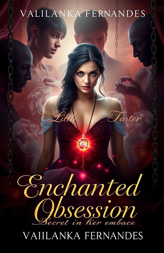 A surreal and sensual book cover design for 'Enchanted Obsession: Secret In Her Embrace' by Vailanka Fernandes