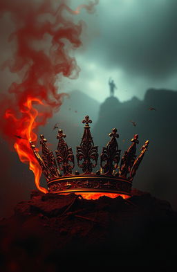 An artistic and haunting scene, subtly infused with whimsy, featuring elements of fire and swirling dust